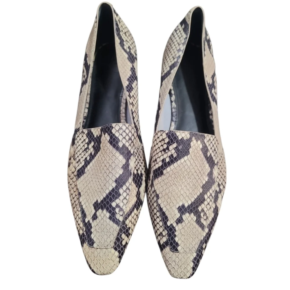 Marc Fisher cream black Snakeskin Flats slip on shoes 11 square snip toe